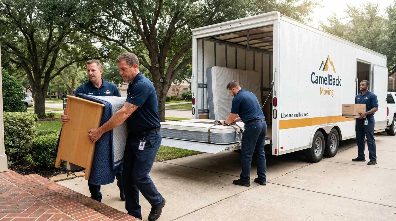 Crew loading residential truck for cross-state move from Pembroke, NC