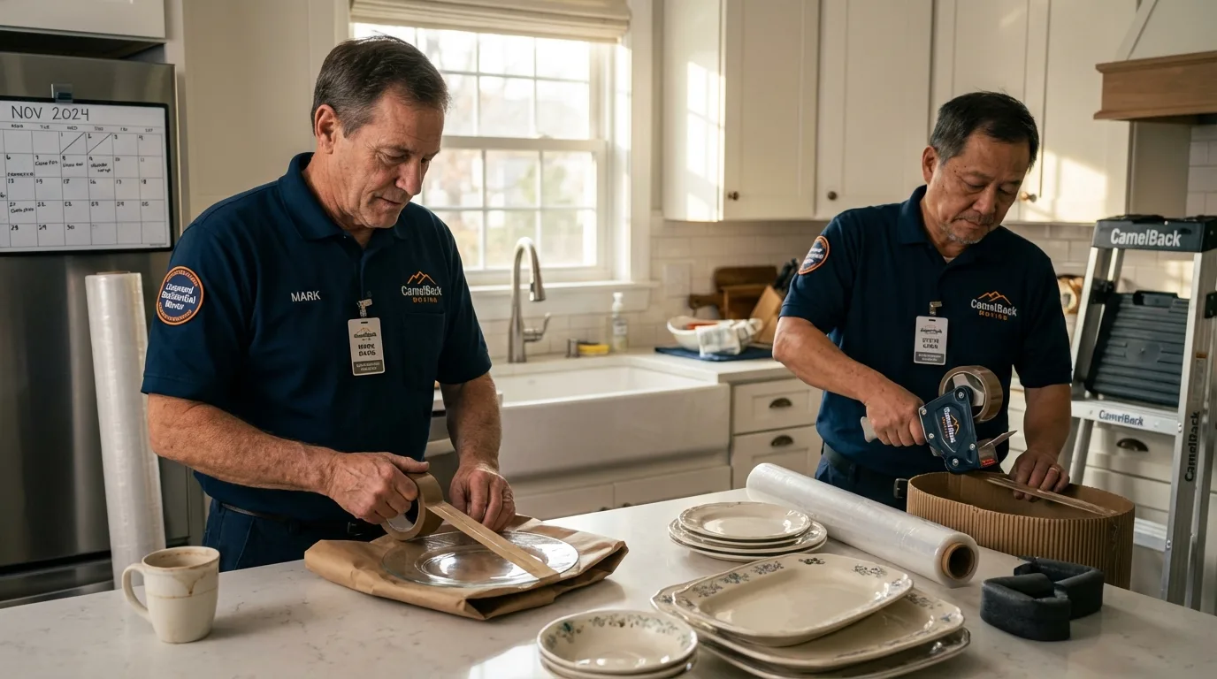 Professional crew packing kitchen dishware in Pembroke, NC